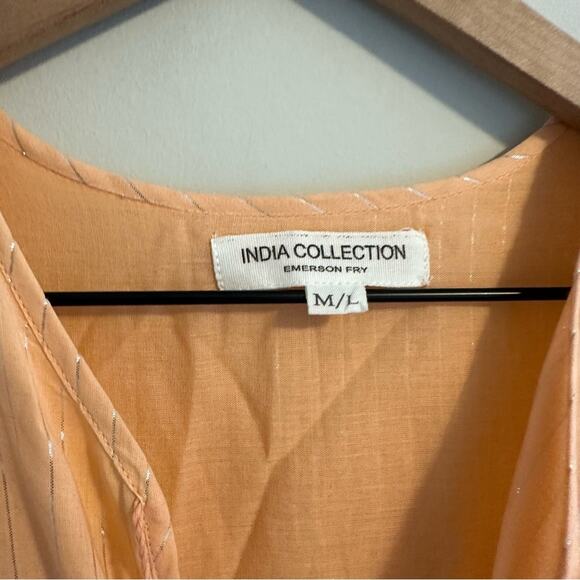 Emerson Fry India Collection Pink Peach Metallic Long Sleeve Maxi Dress M/L - Picture 12 of 16